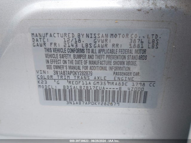 Nissan SENTRA S 2019 3N1AB7AP0KY282879 Image 9