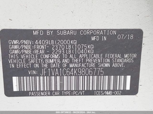 JF1VA1C64K9806775 Subaru Wrx Premium
