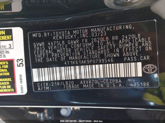 Toyota CAMRY XSE 2023 4T1K61AK9PU799546 Image 9