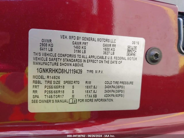 Chevrolet Traverse 2lt 2017 1GNKRHKD8HJ119439 Image 9