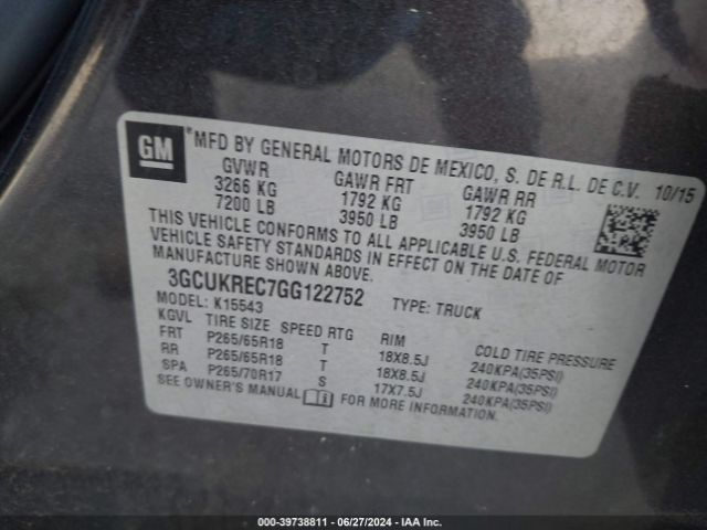 3GCUKREC7GG122752 Chevrolet Silverado 1500 1lt