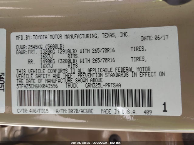 5TFAZ5CN6HX043596 Toyota Tacoma Trd Off Road