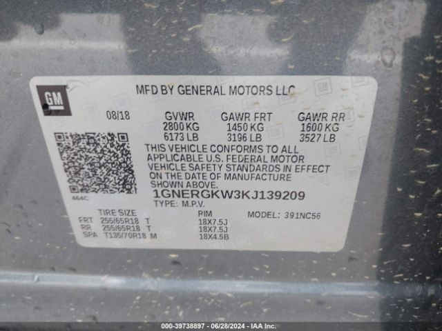1GNERGKW3KJ139209 Chevrolet Traverse 1lt