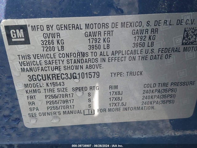 Chevrolet Silverado 1500 1lt 2018 3GCUKREC3JG101579 Image 9