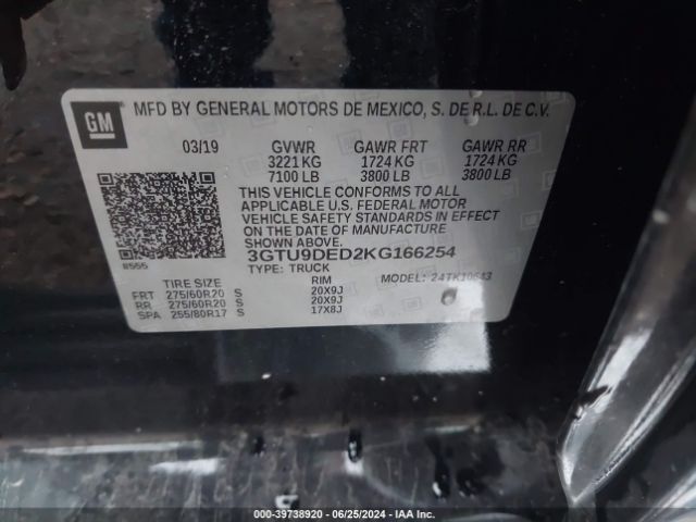 3GTU9DED2KG166254 GMC Sierra 1500 Slt