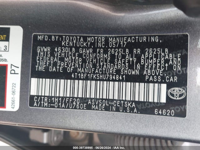 Toyota CAMRY SE 2017 4T1BF1FK5HU794841 Image 9