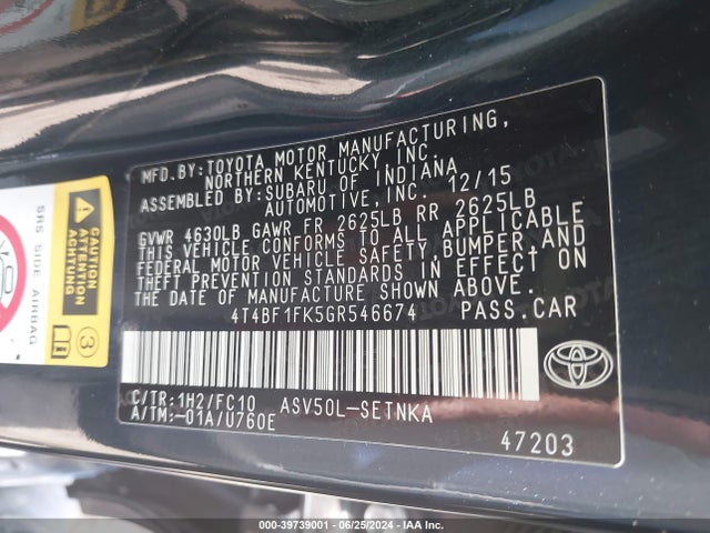Toyota CAMRY LE 2016 4T4BF1FK5GR546674 Image 9