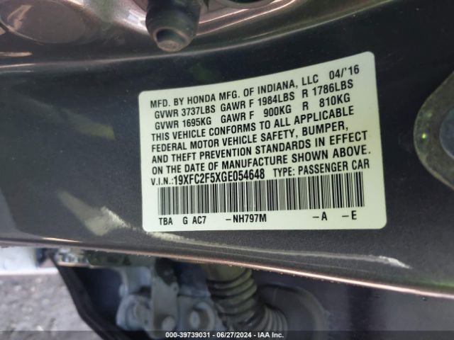 19XFC2F5XGE054648 Honda Civic Lx