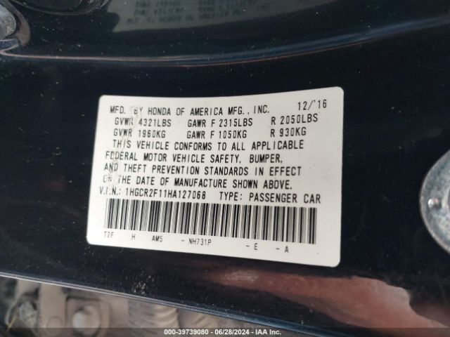 1HGCR2F11HA127068 Honda Accord Sport Se