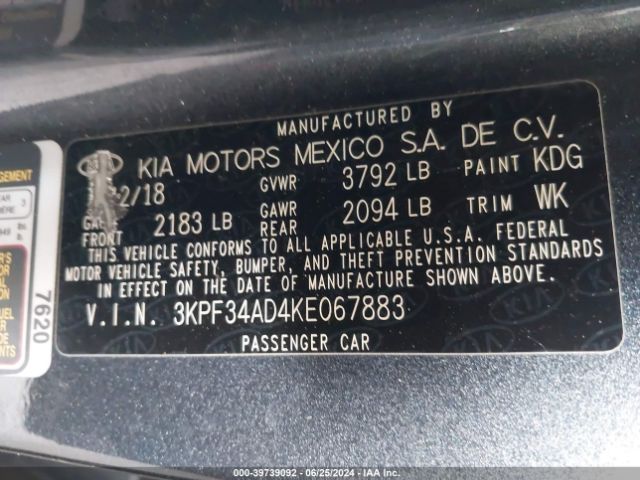 3KPF34AD4KE067883 KIA FORTE S