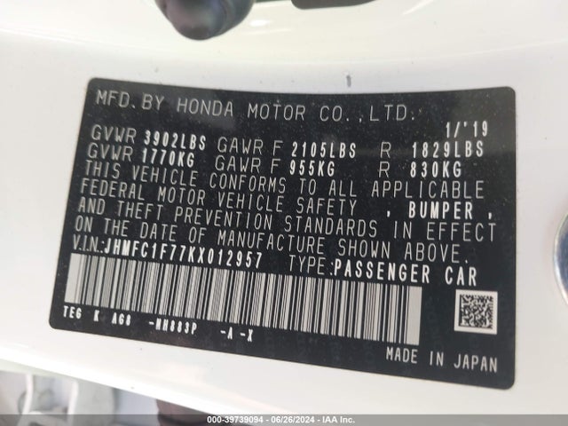 Honda Civic Ex-l 2019 JHMFC1F77KX012957 Image 9
