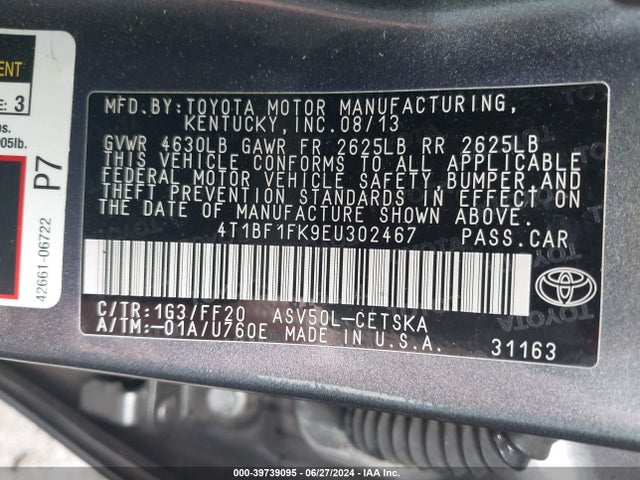 Toyota CAMRY SE 2014 4T1BF1FK9EU302467 Image 9
