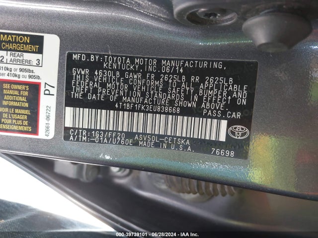 Toyota CAMRY SE 2014 4T1BF1FK3EU838668 Image 9