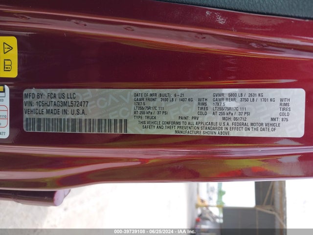 1C6HJTAG3ML572477 Jeep Gladiator Willys 4x4
