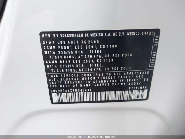 3VV2B7AXXRM046437 Volkswagen Tiguan 2.0t Se