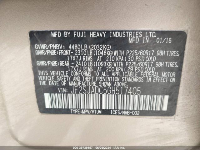 JF2SJADC5GH517405 Subaru Forester 2.5i Premium