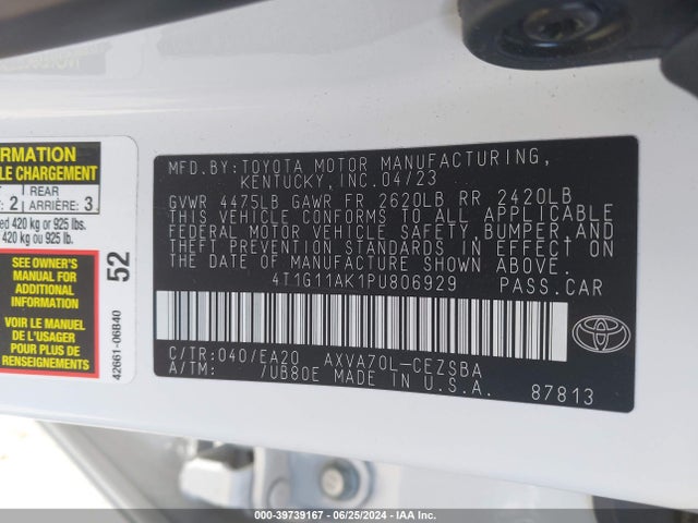 Toyota CAMRY SE 2023 4T1G11AK1PU806929 Image 9