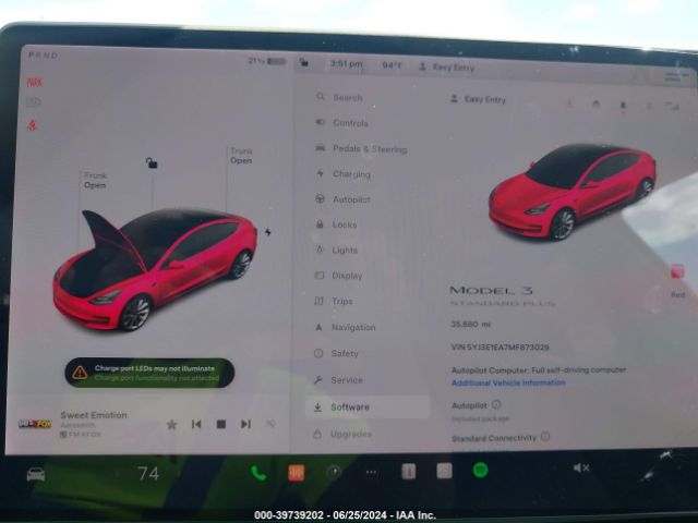 5YJ3E1EA7MF873029 Tesla Model 3 Standard Range Plus Rear-wheel Drive