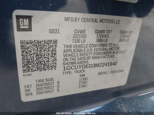 1GCUYDED3MZ241940 Chevrolet Silverado 1500 4wd  Short Bed Lt