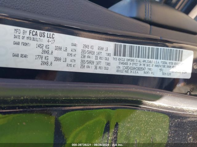 1C4RDHDG0HC869547 Dodge Durango Gt Rwd