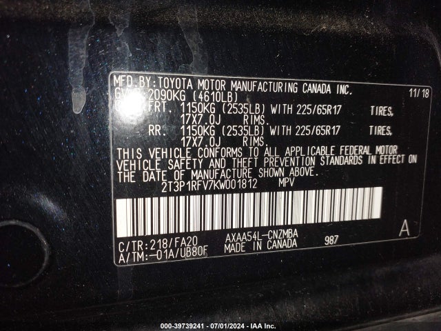 Toyota Rav4 Xle 2019 2T3P1RFV7KW001812 Image 9