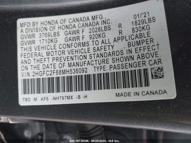 2HGFC2F68MH536092 Honda Civic Lx