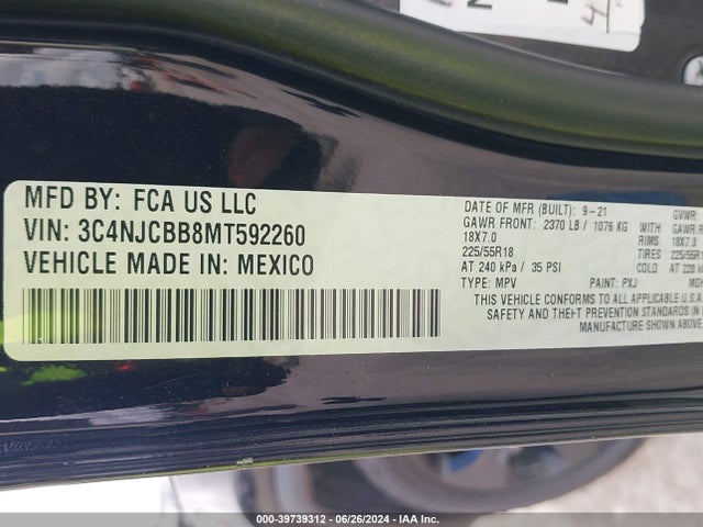 3C4NJCBB8MT592260 Jeep Compass Altitude Fwd