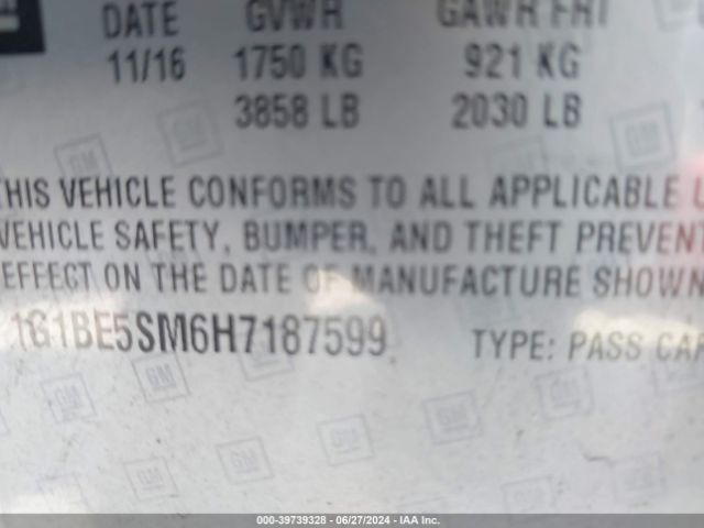 1G1BE5SM6H7187599 Chevrolet Cruze Lt Auto