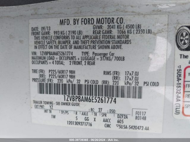 1ZVBP8AM6E5261774 Ford Mustang V6