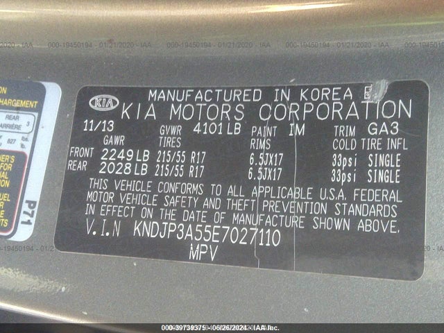 KIA SOUL + 2014 KNDJP3A55E7027110 Image 9