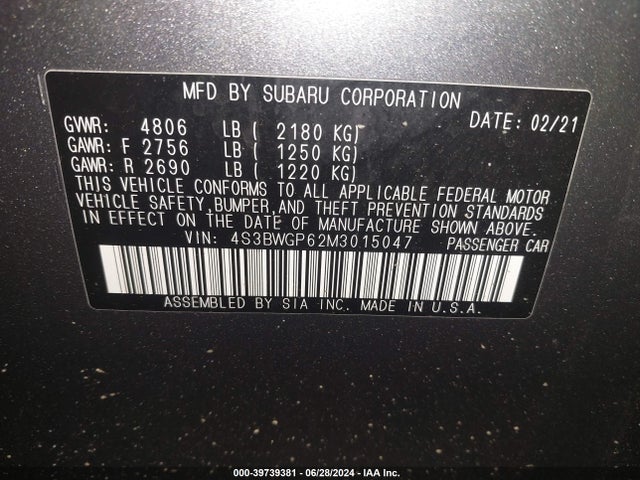 Subaru Legacy Touring Xt 2021 4S3BWGP62M3015047 Image 9