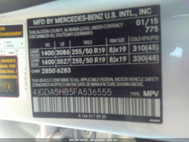 4JGDA5HB5FA536555 Mercedes-Benz Ml 350 4matic