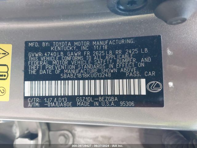 58ABZ1B18KU013248 Lexus ES 350