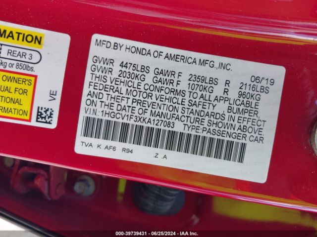 1HGCV1F3XKA127083 Honda Accord Sport