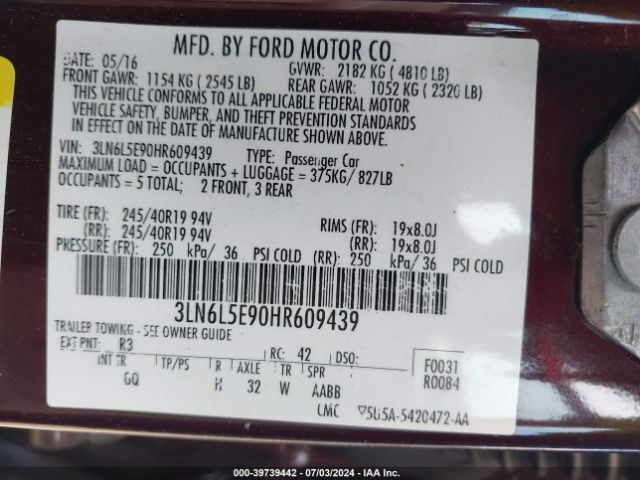 3LN6L5E90HR609439 Lincoln Mkz Reserve