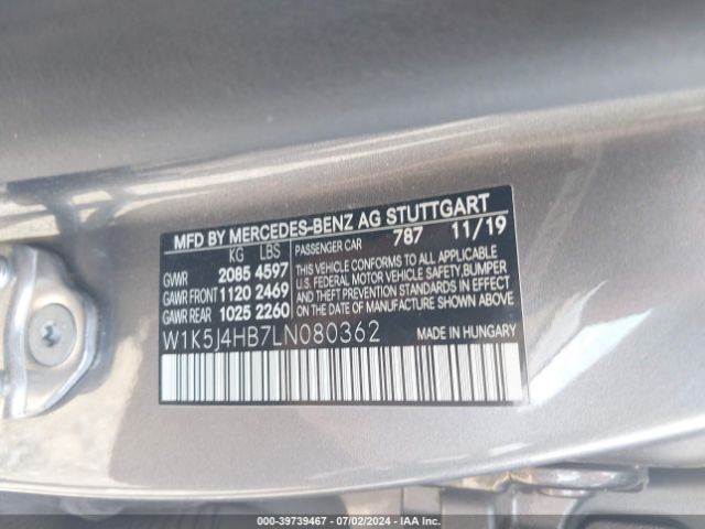 W1K5J4HB7LN080362 Mercedes-Benz CLA 250 4MATIC