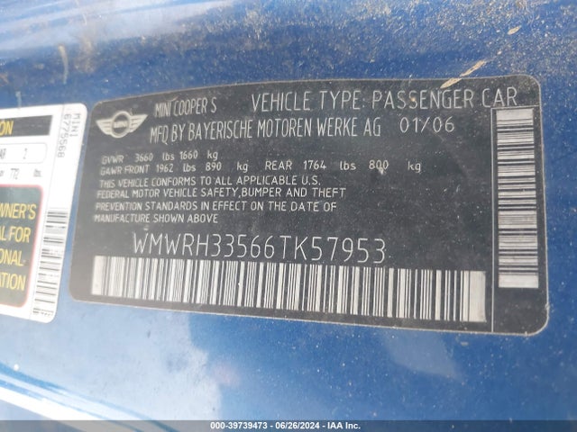 2006 MINI COOPER S WMWRH33566TK57953 Photo 8