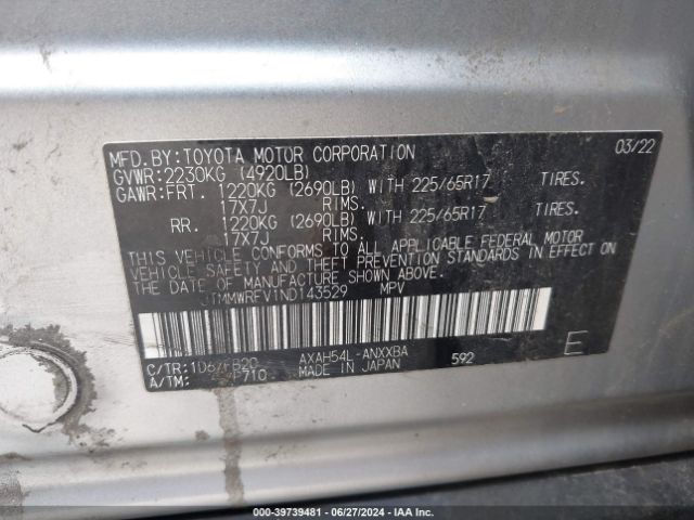 JTMMWRFV1ND143529 Toyota Rav4 Hybrid Le