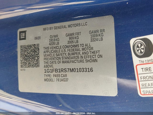 Chevrolet Camaro Rwd  1lt 2021 1G1FB1RS7M0103316 Image 9