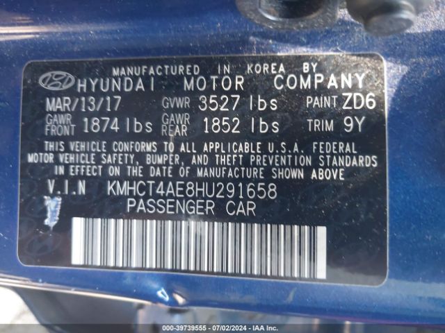 KMHCT4AE8HU291658 Hyundai ACCENT SE