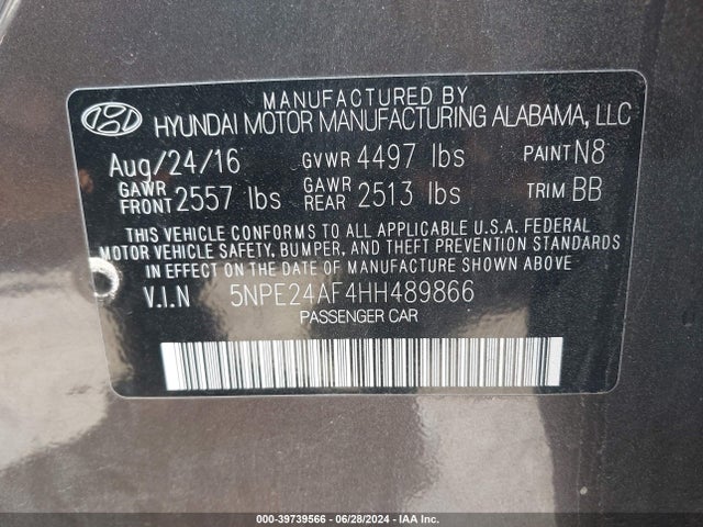 Hyundai Sonata 2017 5NPE24AF4HH489866 Image 9