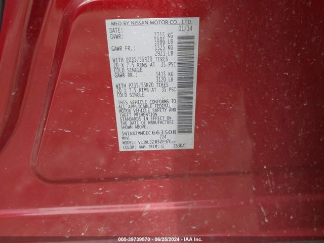 Nissan Pathfinder Platinum 2014 5N1AR2MM0EC663508 Image 9