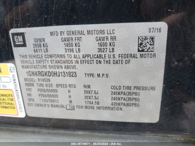 1GNKRGKD0HJ131823 Chevrolet Traverse 1lt