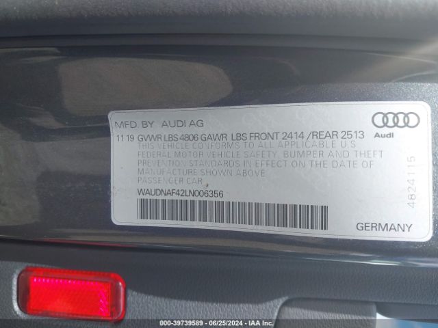 WAUDNAF42LN006356 Audi A4 Premium 45 Tfsi Quattro S Tronic