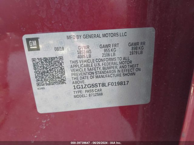1G1ZG5ST8LF019817 Chevrolet Malibu Fwd Rs
