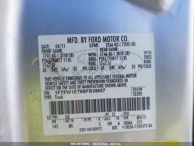 2011 FORD F-150 1FTFW1ET9BFB39657 Photo 8
