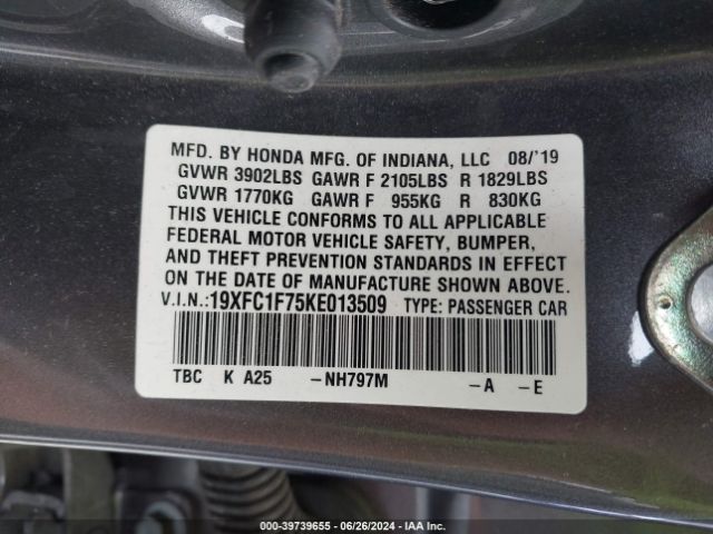 19XFC1F75KE013509 Honda Civic Ex-l