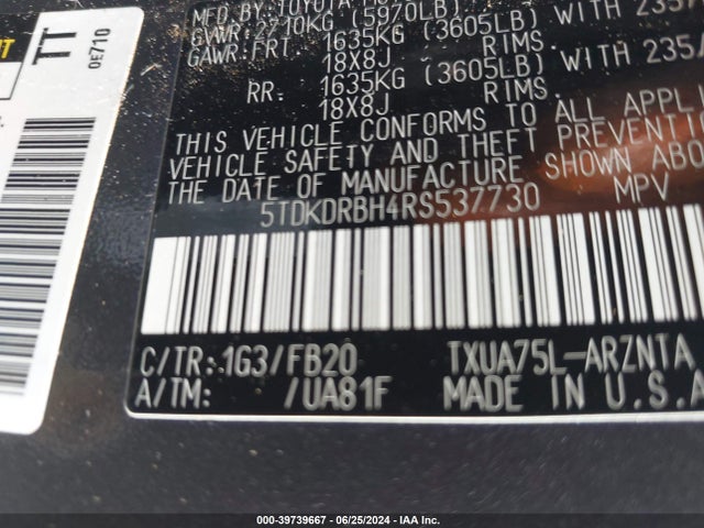 5TDKDRBH4RS537730 Toyota Highlander Le