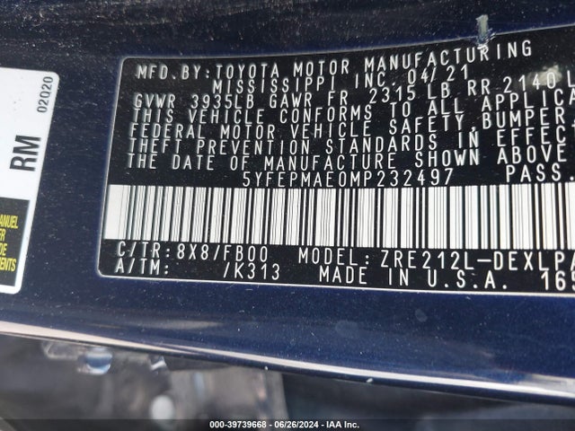 Toyota COROLLA LE 2021 5YFEPMAE0MP232497 Image 9