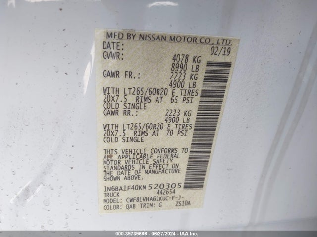 1N6BA1F40KN520305 Nissan Titan Xd Sl Diesel